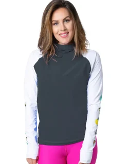 Women Tuga Sunwear Swim Shirts & Rash Guards|Women's Snorkel Hoodie Rash Guard - Hawaii Fish ID - Gray