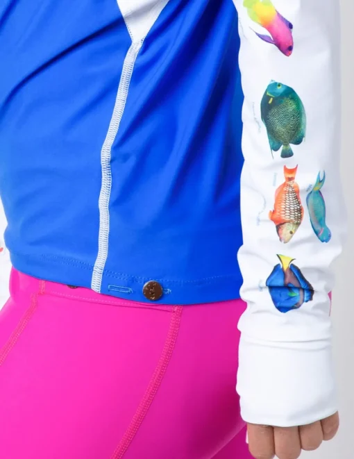 Women Tuga Sunwear Swim Shirts & Rash Guards|Women's Snorkel Hoodie Rash Guard - Caribbean Fish ID - Fuchsia