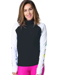 Women Tuga Sunwear Swim Shirts & Rash Guards|Women's Snorkel Hoodie Rash Guard - Hawaii Fish ID - Black