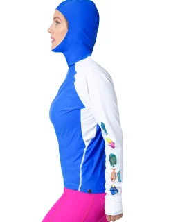 Women Tuga Sunwear Swim Shirts & Rash Guards|Women's Snorkel Hoodie Rash Guard - Caribbean Fish ID - Royal